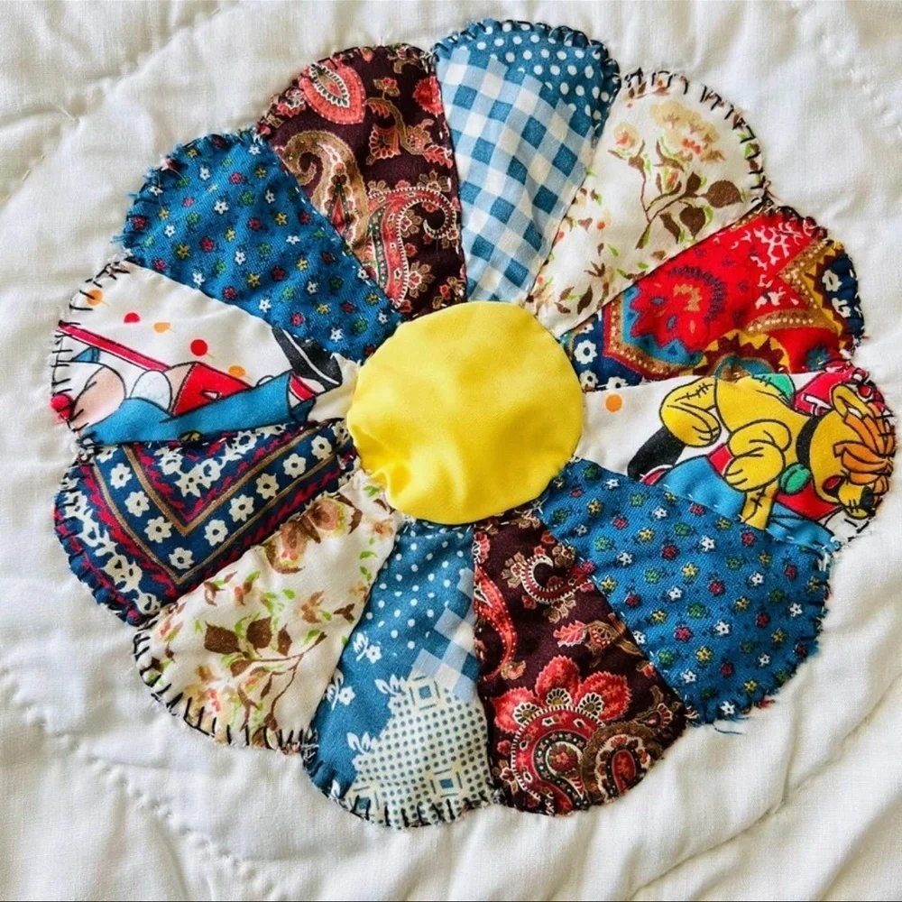 68”x82” Twin Size Homemade Hand Stitched Dresden Plates Quilt for kids room.